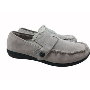 REVITALIGN Womens Siesta Splendid Gray Faux Suede Moccasin Slippers 12D Faux Fur